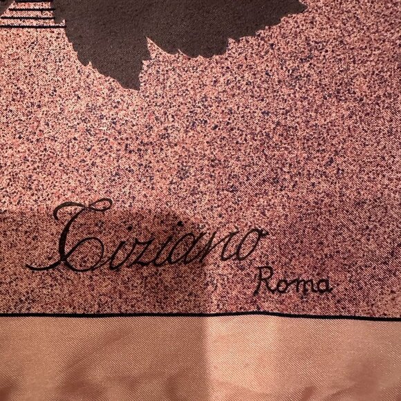 Vintage Tiziano Roma Silk Scarf Bessi Tag Italy Pink Gray Leaves 30in Square - Picture 5 of 16